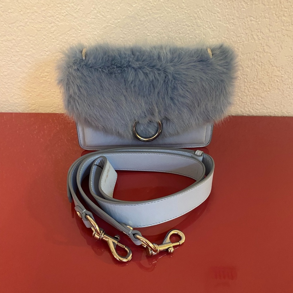 Rebecca Minkoff blue crossbody handbag with fur